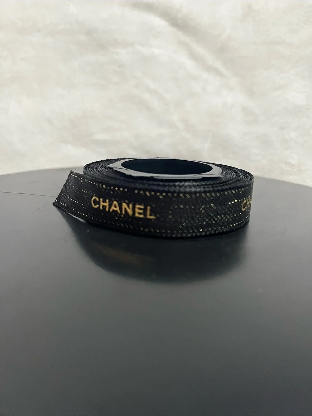 Black Ribbon with Gold Logo Accent holiday authentic ribbon